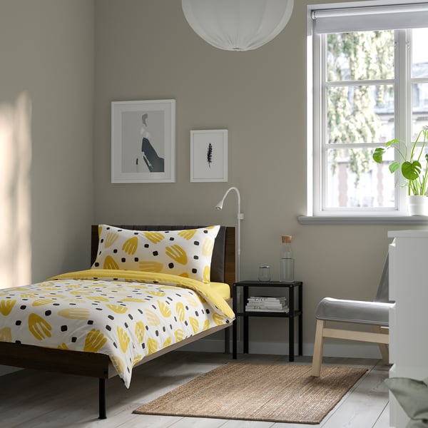 BRUKSVARA Set 3 unit linen katil, kuning/putih, 150x200 cm