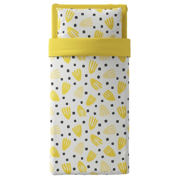BRUKSVARA Set 3 unit linen tempat tidur, kuning/putih, 150x200 cm