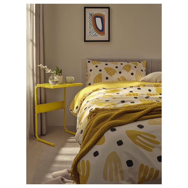 BRUKSVARA Set 3 unit linen tempat tidur, kuning/putih, 150x200 cm