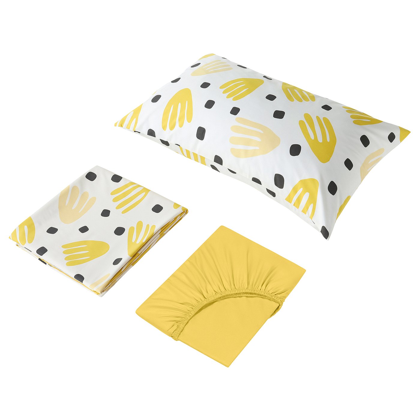 BRUKSVARA Set 3 unit linen tempat tidur, kuning/putih, 150x200 cm