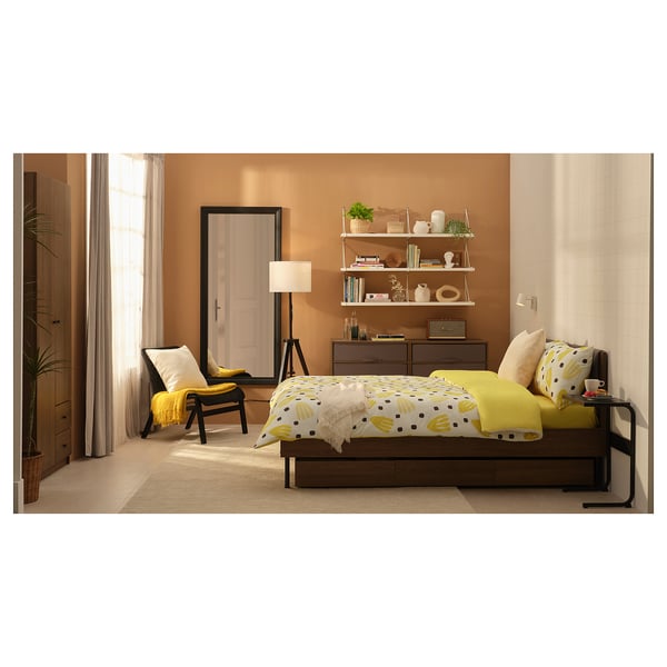 BRUKSVARA Set 4 unit linen tempat tidur, putih/kuning, 200x200 cm