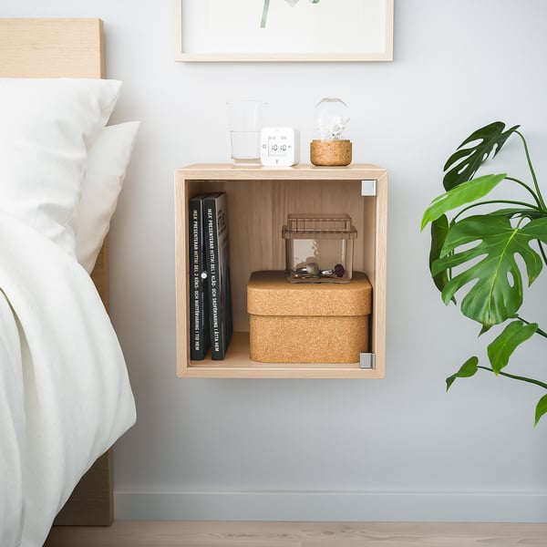 EKET Kabinet dinding berpintu kaca, kesan kayu oak berwarna putih, 35x35x35 cm