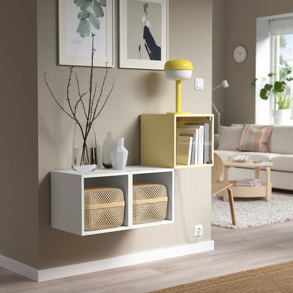 EKET Kabinet dinding berpintu kaca, kuning pucat, 35x35x35 cm