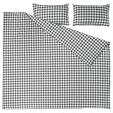 EKTANDVINGE Sarung duvet dan 2 sarung bantal, antrasit putih/berpetak, 240x220/50x80 cm