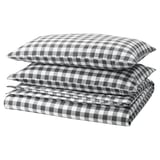 EKTANDVINGE Sarung duvet dan 2 sarung bantal, antrasit putih/berpetak, 240x220/50x80 cm