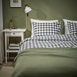 EKTANDVINGE Sarung duvet dan 2 sarung bantal, antrasit putih/berpetak, 240x220/50x80 cm