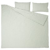 EKTANDVINGE Sarung duvet dan 2 sarung bantal, kelabu hijau pudar putih/berpetak, 240x220/50x80 cm