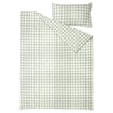 EKTANDVINGE Sarung duvet dan sarung bantal, kelabu hijau pudar putih/berpetak, 150x200/50x80 cm