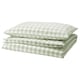EKTANDVINGE Sarung duvet dan sarung bantal, kelabu hijau pudar putih/berpetak, 150x200/50x80 cm