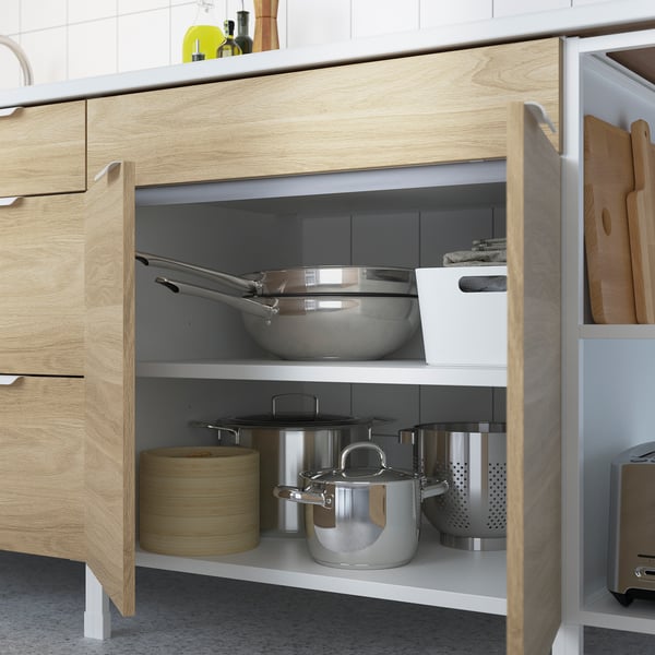 ENHET Kabinet dasar untuk hob + pintu, putih/kesan kayu oak, 80x62x75 cm