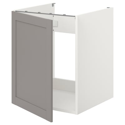 ENHET Kabinet dasar untuk sink/pintu, putih/kelabu rangka, 60x62x75 cm