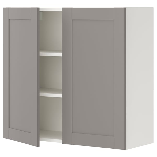 ENHET Kabinet dinding, 2 para-para/pintu, putih/kelabu rangka, 80x32x75 cm