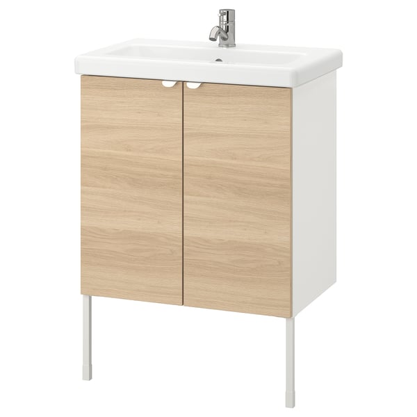 ENHET / TVÄLLEN Kabinet sink 2 pintu, kesan kayu oak/putih Paip Pilkån, 64x43x87 cm