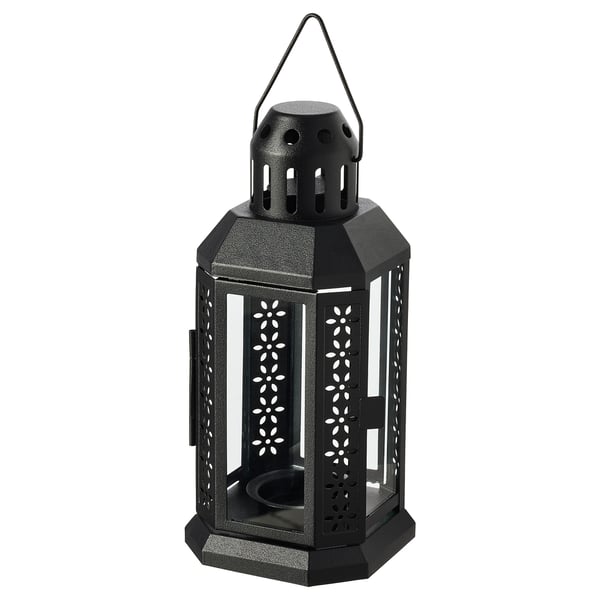 ENRUM Lantera lilin kecil, dalam/luar, hitam, 22 cm