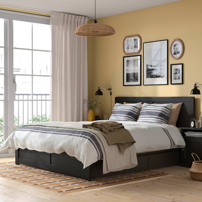 FÅGELFJÄLLET Set 2 unit kotak storan katil, hitam kesan kayu oak, 200 cm