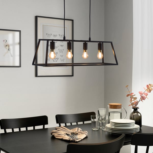FELSISK Lampu pendan dgn 4 lampu, hitam, 81 cm