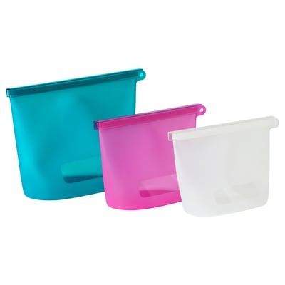 FILFISK Set 3 unit beg boleh tutup semula, pelbagai warna/silikon, 1.0/1.2/2.5 l
