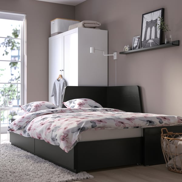 FLEKKE Katil siang berlaci/tilam 2, hitam coklat/Vannareid lebih padat, 80x200 cm