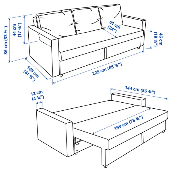FRIHETEN Sofa katil tiga tempat duduk, Bomstad hitam