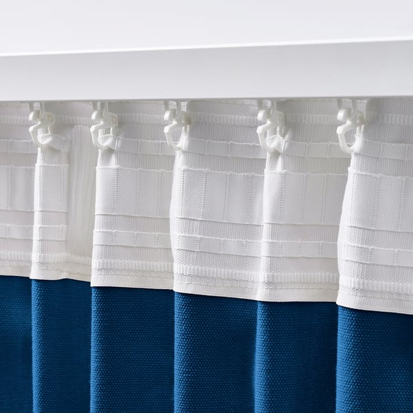 GINSTMOTT Langsir, 1 pasang, biru gelap/dengan pita tendas, 145x250 cm