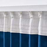 GINSTMOTT Langsir, 1 pasang, biru gelap/dengan pita tendas, 145x250 cm
