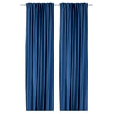 GINSTMOTT Langsir, 1 pasang, biru gelap/dengan pita tendas, 145x250 cm