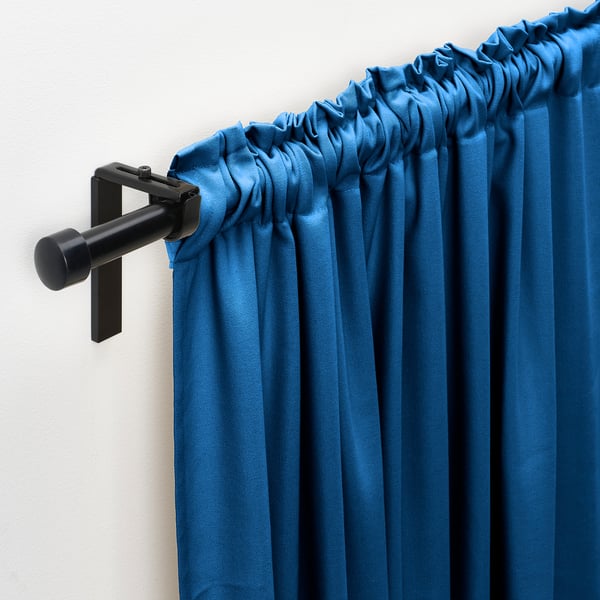 GINSTMOTT Langsir, 1 pasang, biru gelap/dengan pita tendas, 145x250 cm