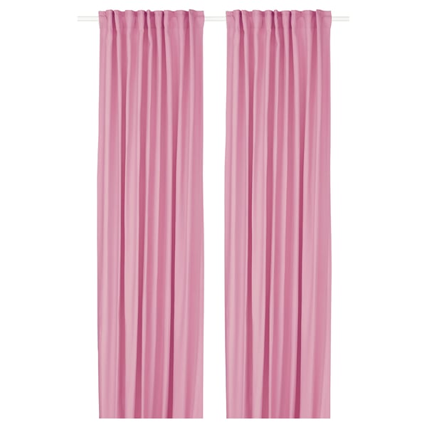 GINSTMOTT Langsir, 1 pasang, merah jambu/dengan pita tendas, 145x250 cm