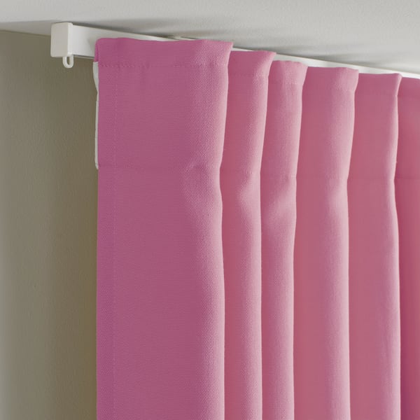 GINSTMOTT Langsir, 1 pasang, merah jambu/dengan pita tendas, 145x250 cm