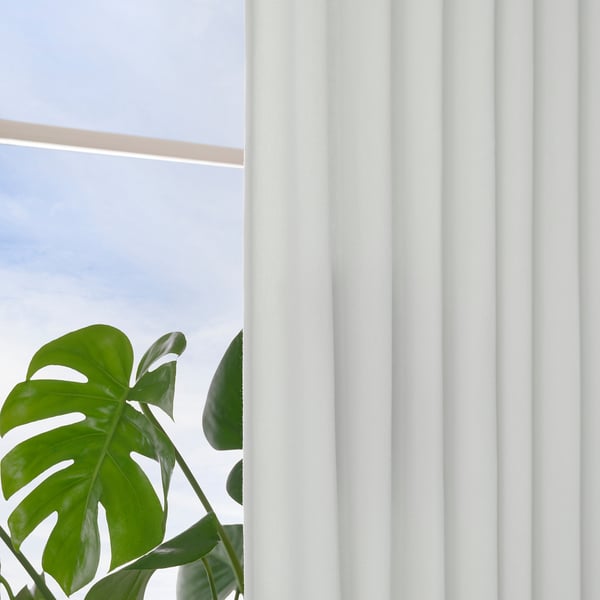 GINSTMOTT Langsir, 1 pasang, putih/dengan pita tendas, 145x250 cm
