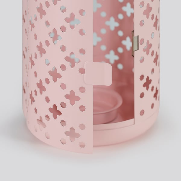 GOKVÄLLÅ Lantera lilin kecil, dalam/luar, merah jambu, 21 cm