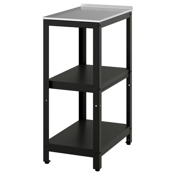 GRILLSKÄR Pulau dapur, hitam/keluli tahan karat di luar bangunan, 39x61 cm
