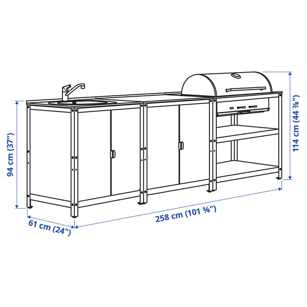 GRILLSKÄR Unit sink dapur/bbq arang, luar