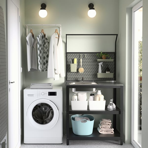 GRILLSKÄR Unit sink dengan panel belakang