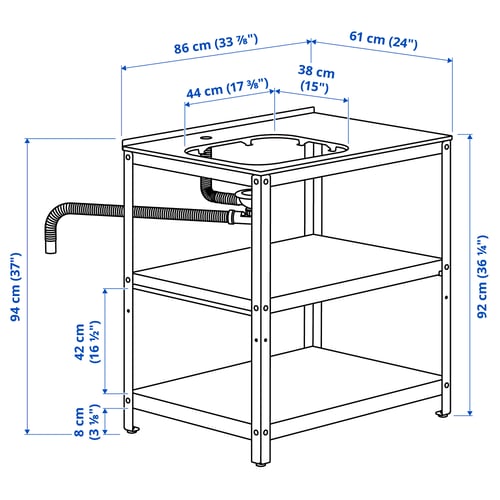 GRILLSKÄR Unit untuk sink, hitam/keluli tahan karat luar rumah, 86x61 cm