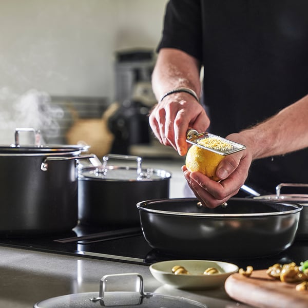 GULDÖRING Set 8 unit alat memasak, salutan tidak melekat keluli tahan karat/hitam kelabu
