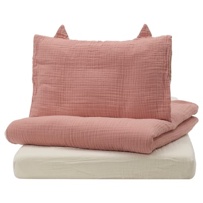 GULDVÄVARE Set 3 unit linen tempat tidur bayi, merah jambu pucat/kuning air, 60x120 cm