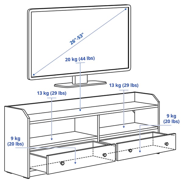 HAUGA Kabinet TV, kuning air, 138x36x54 cm