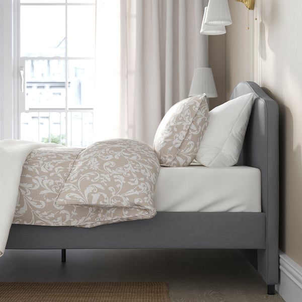 HAUGA Rangka katil upholsteri, Vissle kelabu, 180x200 cm