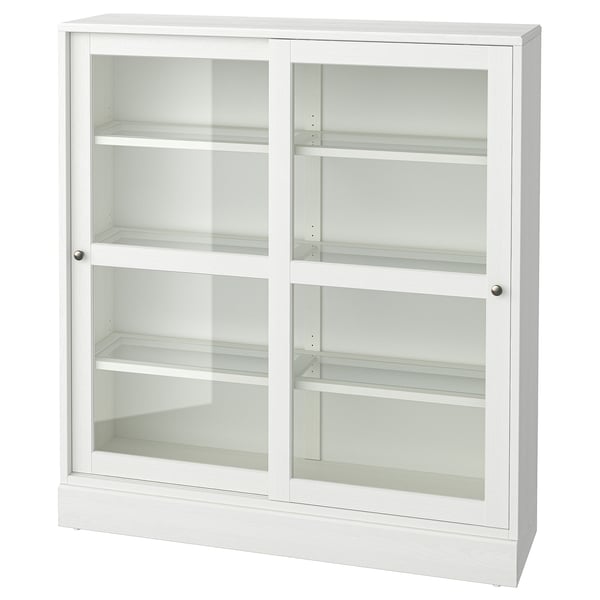 HAVSTA Kabinet pintu kaca dengan ketapak, kaca jernih putih, 121x37x134 cm