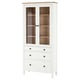 HEMNES Kabinet pintu kaca dengan 3 laci, kemasan putih/coklat muda, 90x198 cm