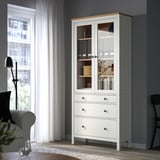 HEMNES Kabinet pintu kaca dengan 3 laci, kemasan putih/coklat muda, 90x198 cm