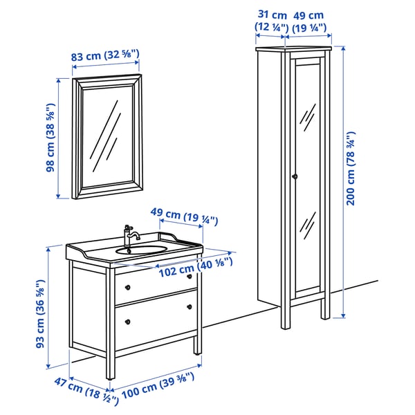 HEMNES / RÄTTVIKEN Set 5 unit perabot bilik mandi