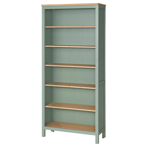 HEMNES Rak buku, kelabu-hijau/berwarna coklat muda, 90x197 cm
