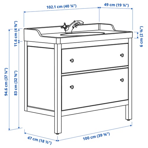HEMNES / RUTSJÖN Penyokong sink + laci/sink/paip