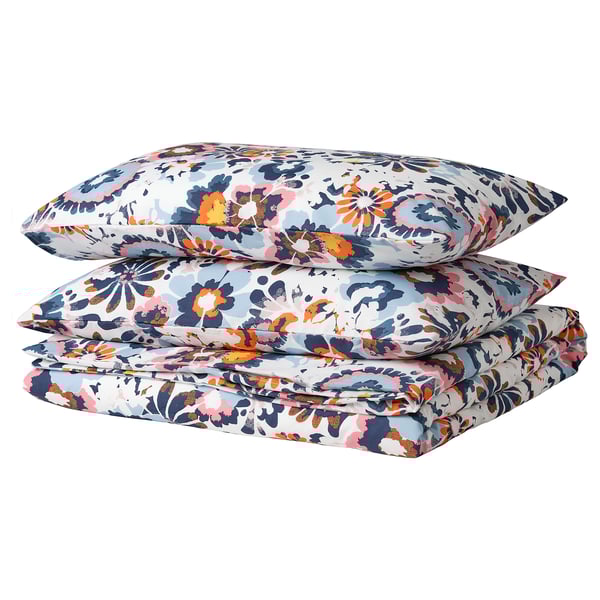 HÖNSGULLÖRT Sarung duvet dan 2 sarung bantal, corak bunga-bungaan/pelbagai warna, 200x200/50x80 cm