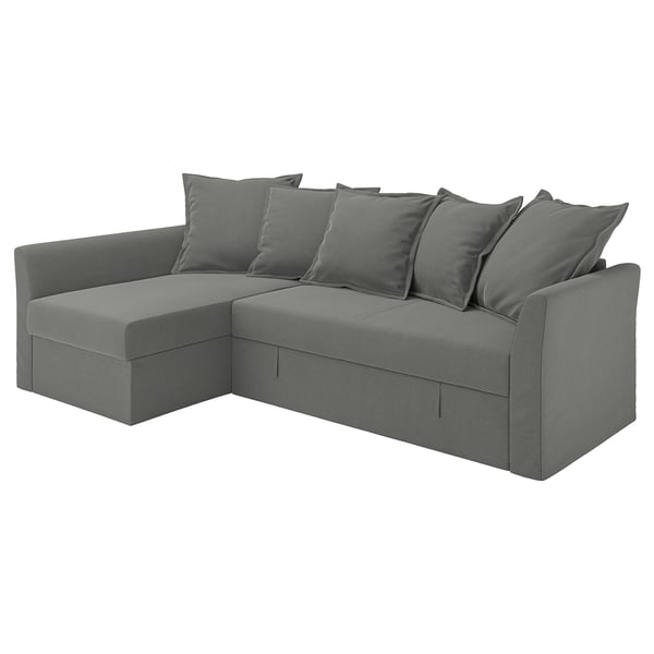 HOLMSUND Sarung untuk sofa katil sudut, Borgunda kelabu gelap