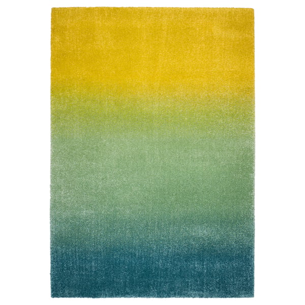 HOTELLRUM Ambal, bulu tebal, biru/hijau kuning, 160x230 cm