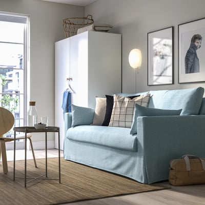 HYLTARP Sofa katil dua tempat duduk, Kilanda biru pucat