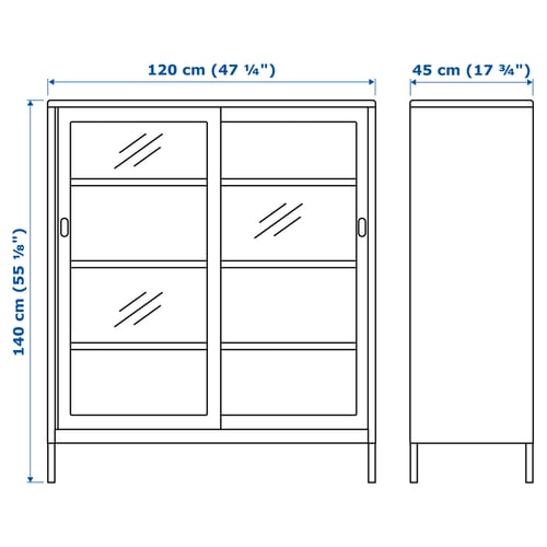 IDÅSEN Kabinet dgn pntu gelangsar kaca, kuning air, 120x140 cm